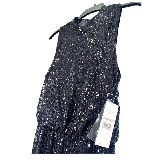 Nanette Lepore Womens Black High Neck Feather Trim Sequined Dress Sz 12 New - Picture 6 of 9
